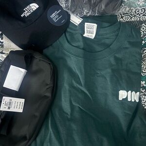 North face and Green PINK T-Shirt and PINK Black Fanny pack  Set